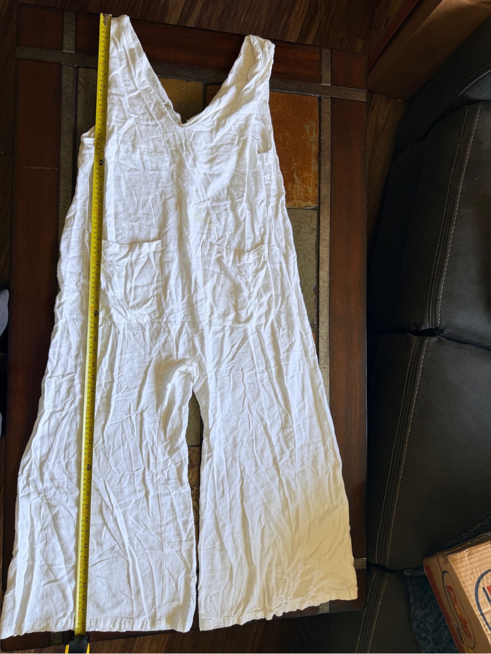 Bump suit linen blend medium capri wide leg white romper one piece beach comfort